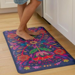 Doormat Navy Folk Flower