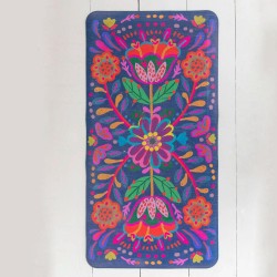 Doormat Navy Folk Flower