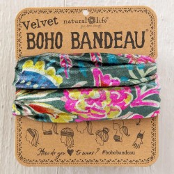 Bandeau cache-oreilles Boho Half Velours Green floral