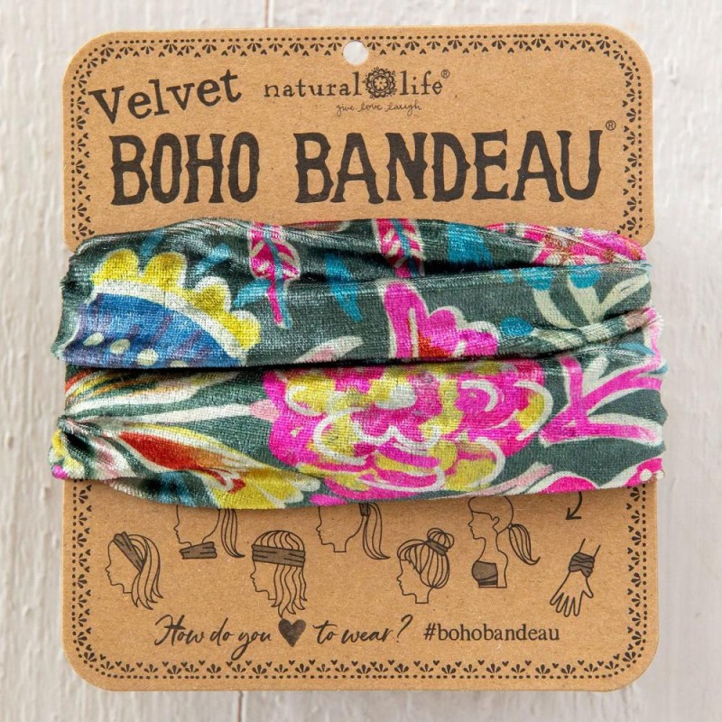 Bandeau cache-oreilles Boho Half Velours Green floral