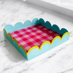 Decorative tray check scallop ltblue Sale