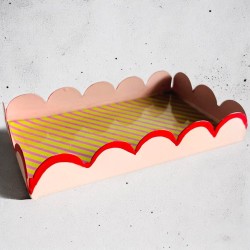 Tablett Dekoschale rec stripe scallop pink SALE