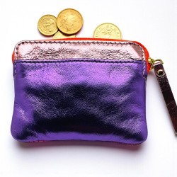 Mini zip Wallet Leather Metallic pinki
