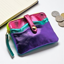 Mini zip Wallet Leather Metallic multi