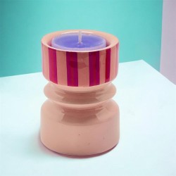 Candle Holder Turned Stripe apricot