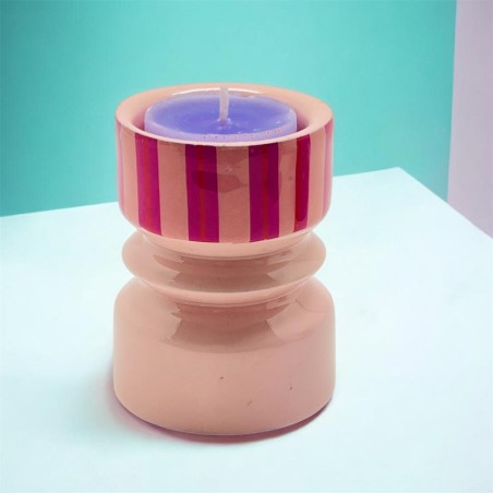 Candle Holder Turned Stripe apricot