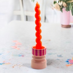 Candle Holder Turned Stripe apricot
