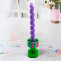 Candle Holder Turned Stripe green