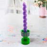 Candle Holder Turned Stripe green