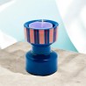 Candle Holder Turned Stripe blue