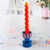 Candle Holder Turned Stripe blue