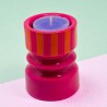 Candle Holder Turned Stripe pink