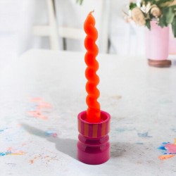 Candle Holder Turned Stripe pink