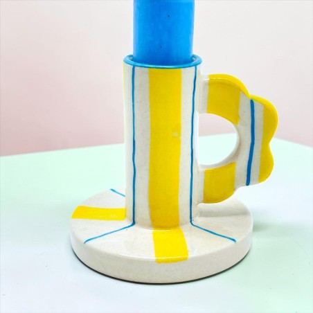 Kerzenhalter Keramik Handle Stripes Yellow
