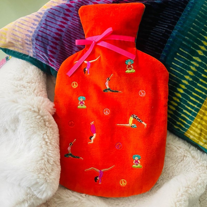 Hot water bottle Velvet yoga orange
