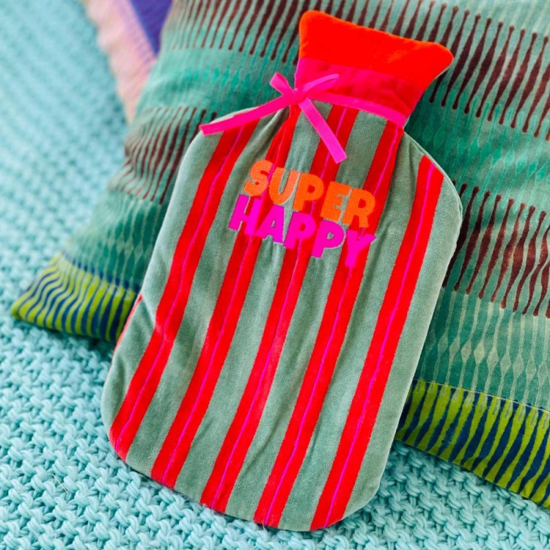 Hot water bottle Velvet Pinstripe Super Happy