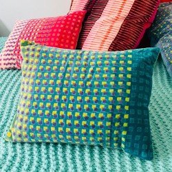 Cushion Cover Velvet Checkbox petrol 3040