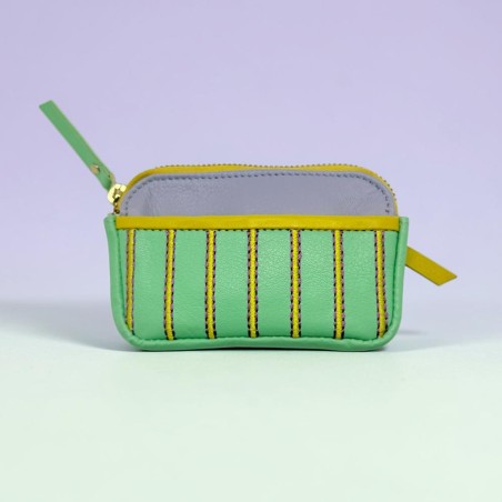 Porte-monnaie Cuir mini zip Stripe mint