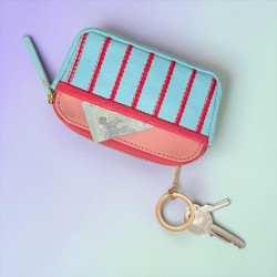 Leatherbag mini zip Stripe ltblue