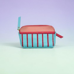 Leatherbag mini zip Stripe ltblue