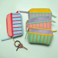 Porte-monnaie Cuir mini zip Stripe viola