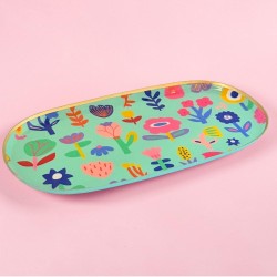 Tablett M Flowerbed turq