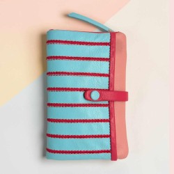 Portemonnaie Leather Stripe folded ltblue