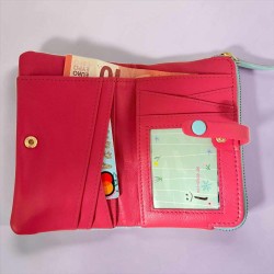 Porte-monnaie Cuir Stripe folded ltblue