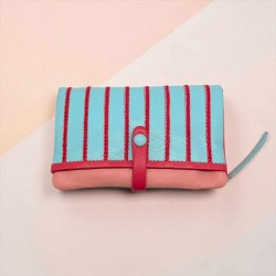 Porte-monnaie Cuir Stripe folded ltblue