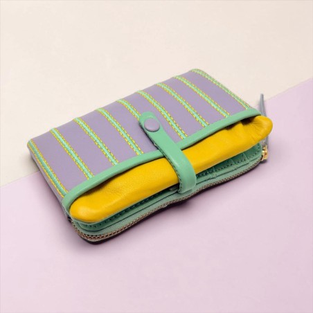 Porte-monnaie Cuir Stripe folded viola