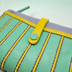 Porte-monnaie Cuir Stripe folded mint