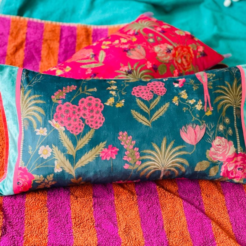 Housse de Coussin Velours Oriental Shine flower border 3060