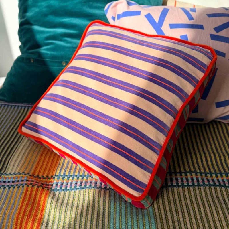 Housse de Coussin Carré Velours Pinstripe apricot blue 40405