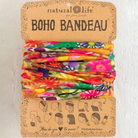 Stirn- und Haarband Boho Bandeau Floral Printed Blue Cream
