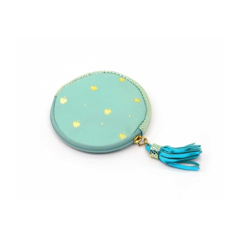 Round leather pouch Palmtree