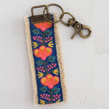 Keychain Embroidered Indigo Pink