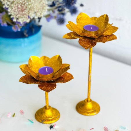 Candle Holder Lotus Metallic Shine gold Set2
