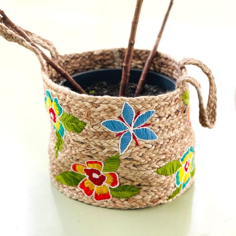 Basket Jute Flowers Large