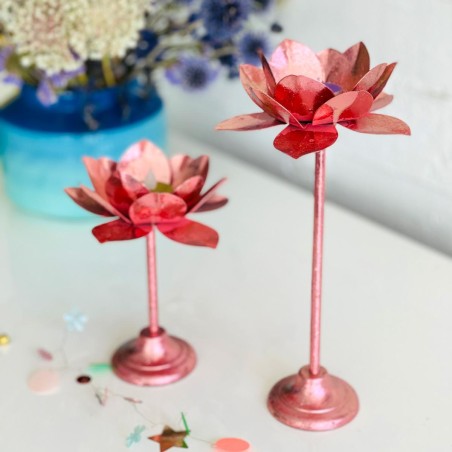 Candle Holder Lotus Metallic Shine apricot Set