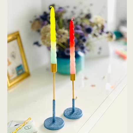 Candle holder Flower Glitter ocean-gold Set/2