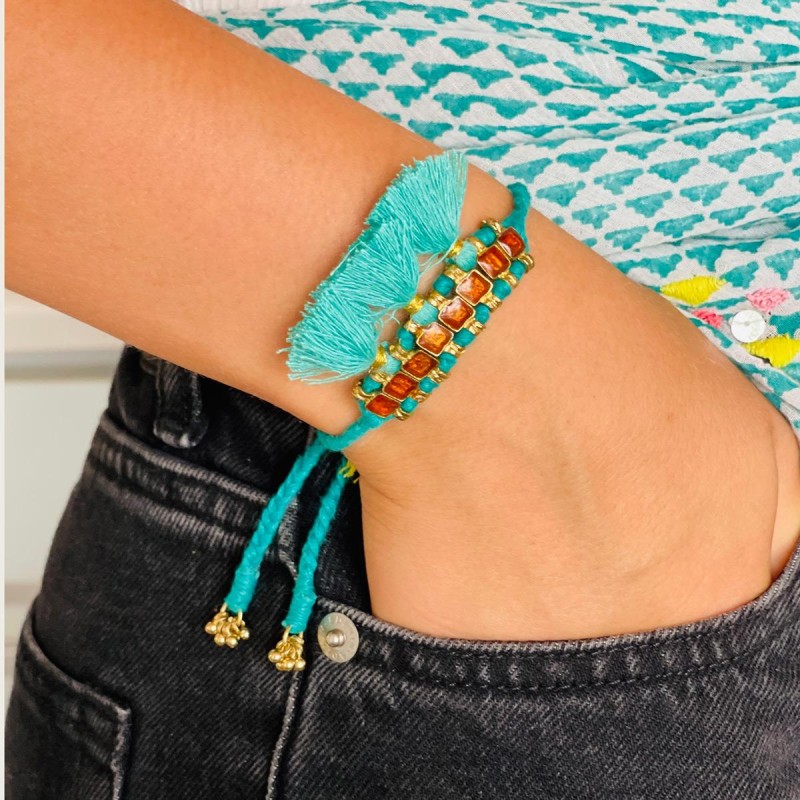 Armband HOT 3 tassel bunch orange-turq