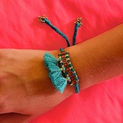 Bracelet HOT 3 tassel bunch orange-turq