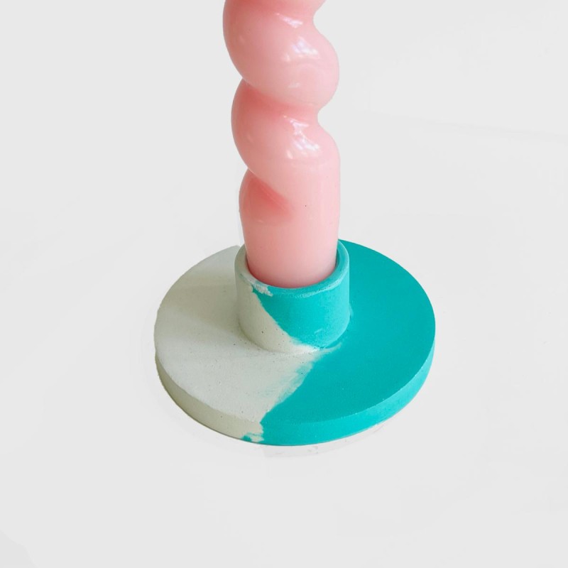 Candle holder concrete round sm ltblue