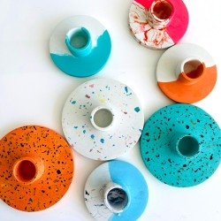 Candle holder concrete round sm ltblue
