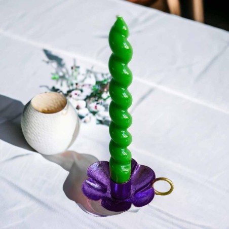 Candle Holder Metallic Sparkle flower purple