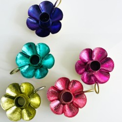 Candle Holder Metallic Sparkle flower purple