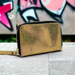 Mini Porte-monnaie Cuir Smiley metallic gold