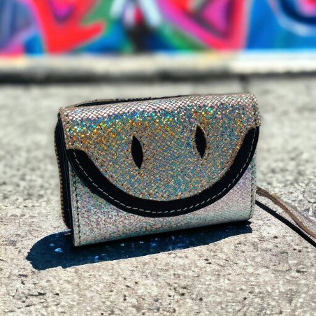Mini Portemonnaie Leather Smiley metallic silver