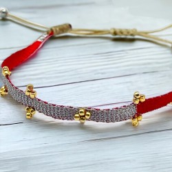 Bracelet Tissé Tape 3goldbead red