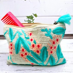 Pochette zip mint leaves pink